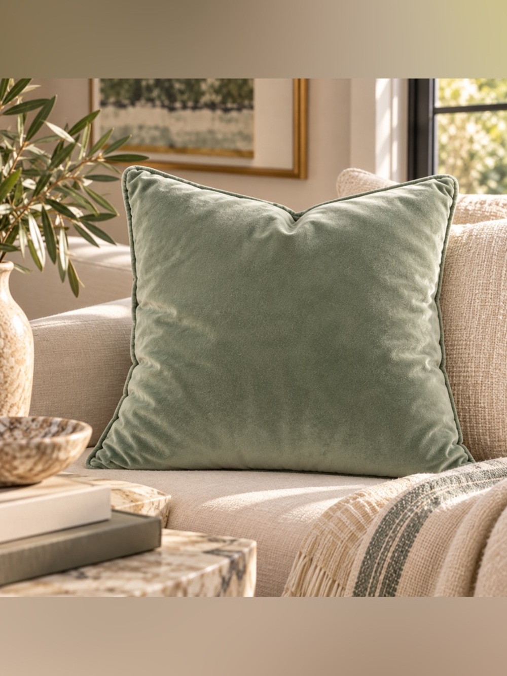 Rachel Ashwell The Farmhouse Sage Green Velvet Throw Pillow Cover 20x20 Cottage